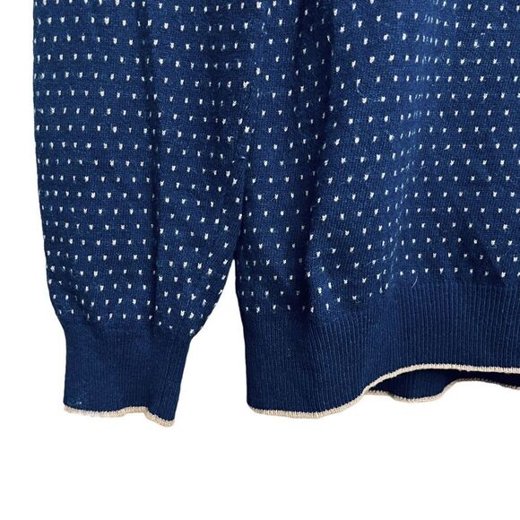 Italian Merino Wool Blend Men's Sweater Navy Tan Tato Betti - Picture 5 of 11